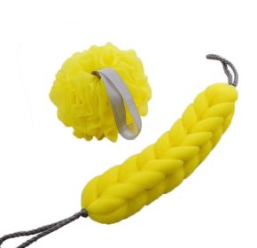 Exfoliating Bath Sponge Mesh Shower Balls & Back Scrubber Strap Yellow Body Bath Set - Default