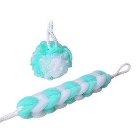 Exfoliating Bath Sponge Mesh Shower Balls & Back Scrubber Strap Green and White Body Bath Set - Default