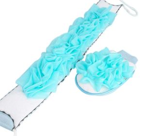 Exfoliating Loofah Kit Double Side Back Scrubber and Shower Gloves; Blue - Default