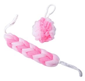 Exfoliating Bath Sponge Mesh Shower Balls & Back Scrubber Strap Pink Body Bath Set - Default