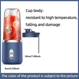 300ml Upgrade 6-page Steel Knife Fight Guide Wolf Rechargeable Portable Juicer Home Small Power Juice Cup - Blue - 6 Blades Single Cup With Lid