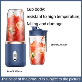 300ml Upgrade 6-page Steel Knife Fight Guide Wolf Rechargeable Portable Juicer Home Small Power Juice Cup - Blue - 6-blade Double Cup With Lid