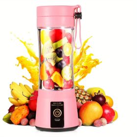 1pc 380ML Portable Blender With 6 Blades Rechargeable USB ; Personal Size Blender For Shakes And Smoothies; Traveling Fruit Veggie Juicer Cup - Pink