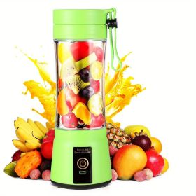 1pc 380ML Portable Blender With 6 Blades Rechargeable USB ; Personal Size Blender For Shakes And Smoothies; Traveling Fruit Veggie Juicer Cup - Green