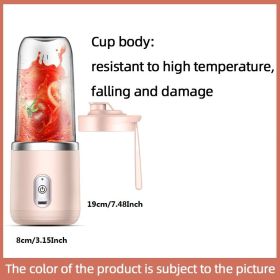 300ml Upgrade 6-page Steel Knife Fight Guide Wolf Rechargeable Portable Juicer Home Small Power Juice Cup - Pink - 6 Blades Single Cup With Lid