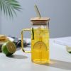 1pc; 13.5oz Small Cute Glass Cups With Lids And Straws - Yellow