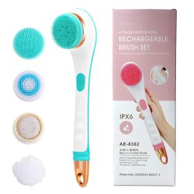 Silicone Bath Brush 4 in 1 Electric Back Scrubber 4 Brush Heads USB Rechargeable Rotating Shower Massager with 2 Speeds - Blue