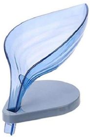 Drain Soap Leaf-Shaped Dish Bar Soap Holder Storage Rack Drain Soap Box for Bathroom Kitchen Sink Suction Cup Installation - blue