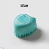 Softness Silicone Pet Brush For Dog & Cat; Dog Hair Massage Bath Brush With Shower Gel Dispenser - Heart Blue