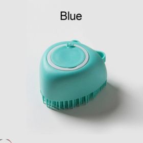 Softness Silicone Pet Brush For Dog & Cat; Dog Hair Massage Bath Brush With Shower Gel Dispenser - Heart Blue