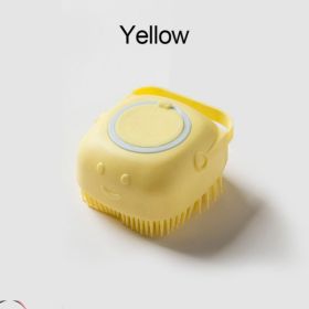 Softness Silicone Pet Brush For Dog & Cat; Dog Hair Massage Bath Brush With Shower Gel Dispenser - Square Yellow