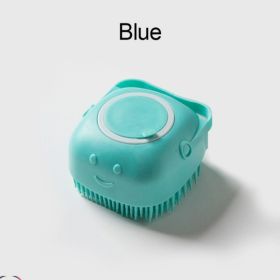 Softness Silicone Pet Brush For Dog & Cat; Dog Hair Massage Bath Brush With Shower Gel Dispenser - Square Blue