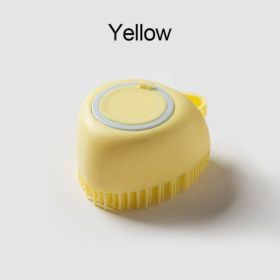 Softness Silicone Pet Brush For Dog & Cat; Dog Hair Massage Bath Brush With Shower Gel Dispenser - Heart Yellow