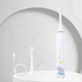 Sonic Children's Electric Toothbrush Kids 3 To 15 Years Old Oral Care Cartoon Animal Pattern Elephant USB Charging Tooth Brush - White