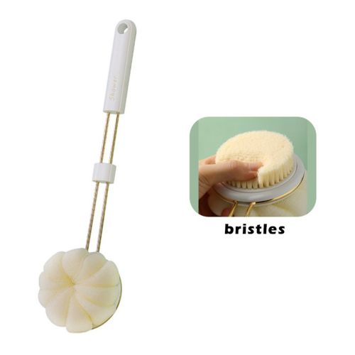 2 In 1 Double-Sided Bath Brush Long Handle Rubbing Back Bath Brushes Dual Purpose Body Brush Back Massage Shower Body Cleaning - white - CN