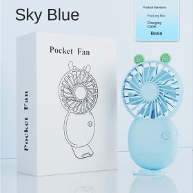USB mini fan cartoon handheld fan portable desktop charging home electric fan gift - Pocket Generation 6-[Blue]] - 138*78*28mm