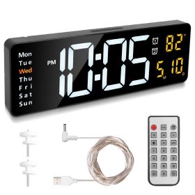 15.7in LED Digital Wall Clock with Remote Control 10 Level Brightness 3 Alarm Settings 12 24Hr Format Timing Countdown Temperature Calendar Display -