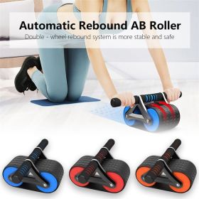 Double Wheel Abdominal Exerciser Women Men Automatic Rebound Ab Wheel Roller Waist Trainer Gym Sports Home Exercise Devices - Blue