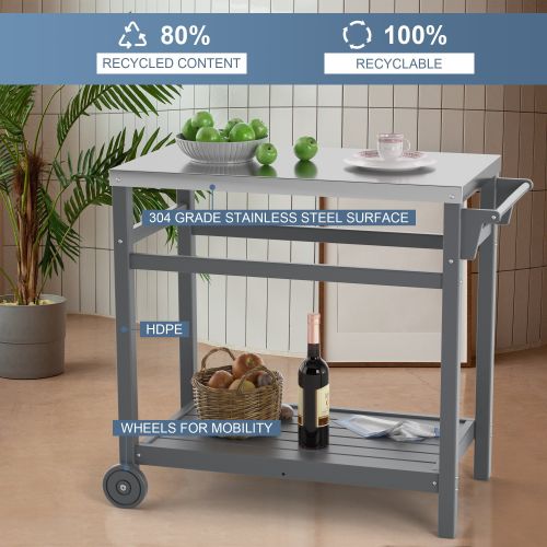 Outdoor Prep Cart Dining Table for Pizza Oven; Patio Grilling Backyard BBQ Grill Cart - Gray Outdoor Prep Cart Dining Table for Pizza Oven; Patio Grilling Backyard BBQ Grill Cart - Gray