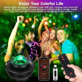 USB LED Star Night Light Music Starry Water Wave LED Projector Light Bluetooth Projector Sound-Activated Projector Light Decor - Black