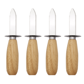 WONIU 4 Pack Stainless Steel Clam Oyster Pry Knife Opener With Wooden Handle and Protective Barrier - WONIU