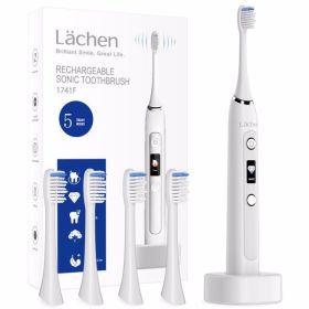 Electric Toothbrush Sonic Toothbrush, 5 Cleaning Modes for Dental Care, Screen Display, Gift Man/Woman, 4 Replacement Heads - as picture
