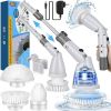 Electric Spin Scrubber, Cordless Bath Tub Power Scrubber with Long Handle & 4 Replaceable Heads, Detachable as Short Handle, Shower Cleaning Brush Hou