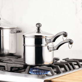 Classic Series 2qt Stainless Steel Double Boiler and Saucepan with Lid Silver - Silver