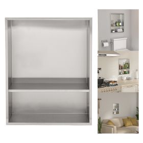 Brushed Stainless Steel Wall Shower  Niche , Double Recessed Shower Shelf for Bathroom - 17"x21" - Stytle3