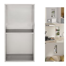 Brushed Stainless Steel Wall Shower  Niche , Double Recessed Shower Shelf for Bathroom - 12"x24" - Stytle2