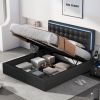 Queen Size Tufted Upholstered Platform Bed with Hydraulic Storage System,PU Storage Bed with LED Lights - Black
