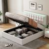 Queen Size Tufted Upholstered Platform Bed with Hydraulic Storage System,PU Storage Bed with LED Lights - White