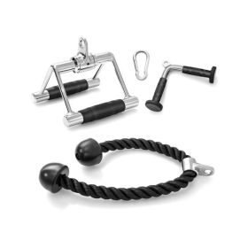 Strength Training Cable Machine Accessories Set for Indoor Gym - Black & Silver - 3-Piece