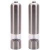 2pcs Stainless Steel Electric Automatic Pepper Mills Salt Grinder Silver - As shown
