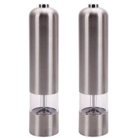 2pcs Stainless Steel Electric Automatic Pepper Mills Salt Grinder Silver - As shown