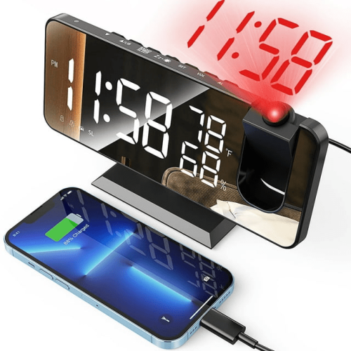 Projection Alarm Clock for Bedroom, Digital Alarm Clock Radio with USB Charger Ports, 7.3" Large LED Screen & 4 Adjustable Dimmer, Dual Alarm Clock wi Projection Alarm Clock for Bedroom, Digital Alarm Clock Radio with USB Charger Ports, 7.3" Large LED Screen & 4 Adjustable Dimmer, Dual Alarm Clock wi
