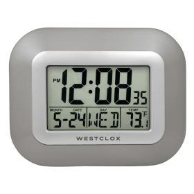 Westclox Classic Modern Silver Easy To Read LCD Display Digital Wall Clock with Large Numbers and Day, Date, and Temperature - Westclox