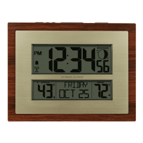 BHG Cherry Finish Modern Digital Atomic Clock with Temperature, W86111 - Better Homes & Gardens