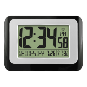 MainStays Black Atomic Digital Calendar Desk Alarm Clock with Temperature, W88631 - Mainstays