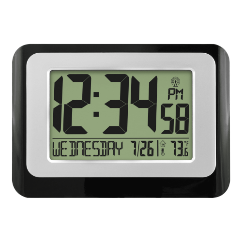 MainStays Black Atomic Digital Calendar Desk Alarm Clock with Temperature, W88631 - Mainstays