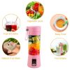 Portable Juicer Blender USB Rechargeable Juicer Cup Fruit Baby Food Mixing Machine with 6 Blades Powerful Motor - Pink