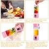 Portable Juicer Blender USB Rechargeable Juicer Cup Fruit Baby Food Mixing Machine with 6 Blades Powerful Motor - Pink