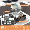 Dish Drying Rack with Drainboard Detachable 2-Tier Dish Rack Drainer Organizer Set with Utensil Holder Cup Rack Swivel Spout for Kitchen Counter - Bla