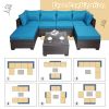 7 Pieces Outdoor Patio Sectional Sofa Couch, Silver Gray PE Wicker Furniture Conversation Sets with Washable Cushions & Glass Coffee Table for Garden,