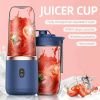 300ml Upgrade 6-page Steel Knife Fight Guide Wolf Rechargeable Portable Juicer Home Small Power Juice Cup - Blue - 6 Blades Single Cup