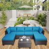 7 Pieces Outdoor Patio Sectional Sofa Couch, Silver Gray PE Wicker Furniture Conversation Sets with Washable Cushions & Glass Coffee Table for Garden,