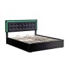 Queen Size Tufted Upholstered Platform Bed with Hydraulic Storage System,PU Storage Bed with LED Lights - Black