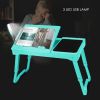 Foldable Laptop Table Bed Notebook Desk with Cooling Fan Mouse Board LED light 4 xUSB Ports Breakfast Snacking Tray  - Aqua