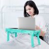 Foldable Laptop Table Bed Notebook Desk with Cooling Fan Mouse Board LED light 4 xUSB Ports Breakfast Snacking Tray  - Aqua