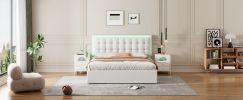 Queen Size Tufted Upholstered Platform Bed with Hydraulic Storage System,PU Storage Bed with LED Lights - White